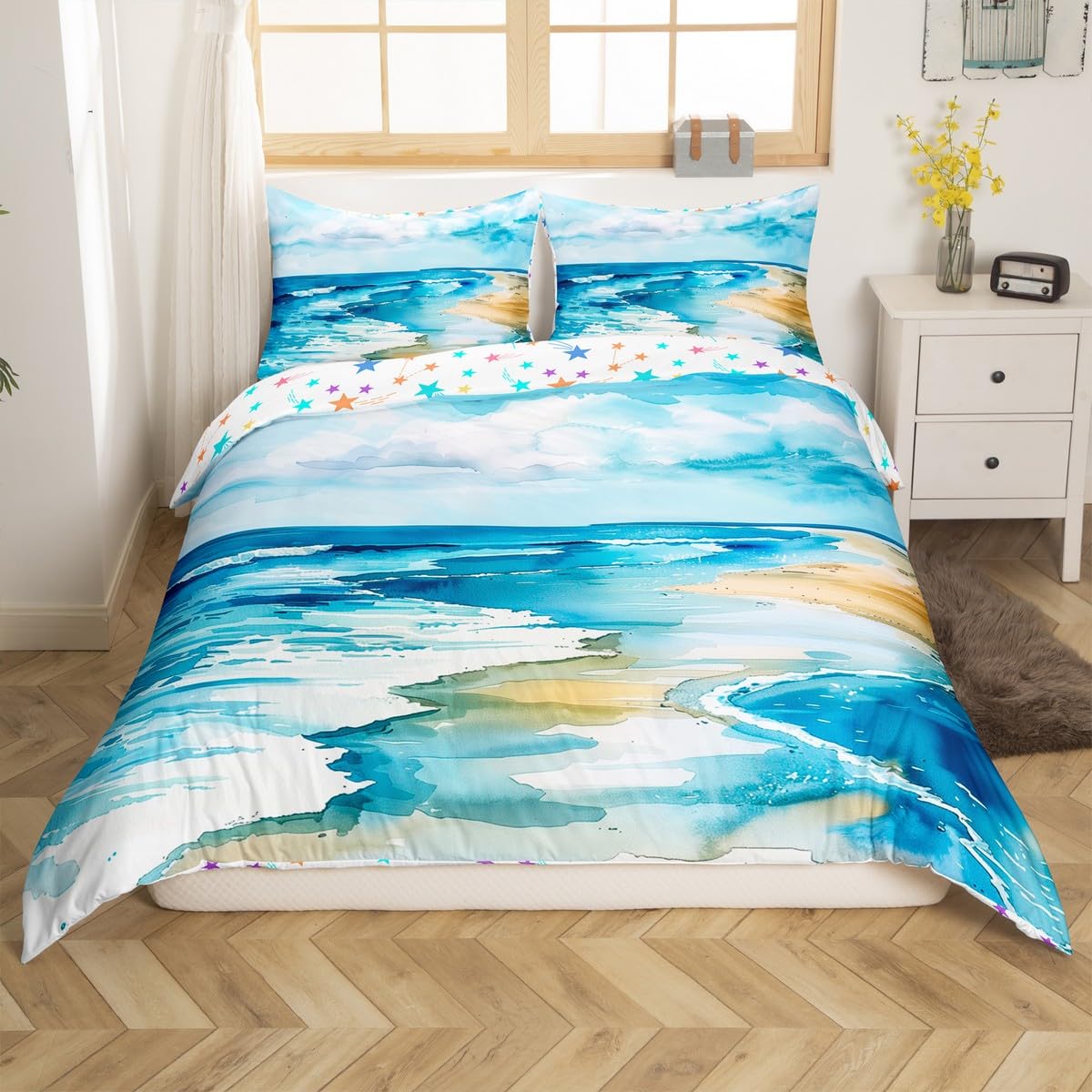 Homemissing Ocean Bedding Duvet Cover Set Double Size Hawaiian Beach Bedding Set for Kids Boys Girls Summer Holiday Vacation Comforter Cover Set Sea Blue Bedspread Cover,No Comforter โ image 1