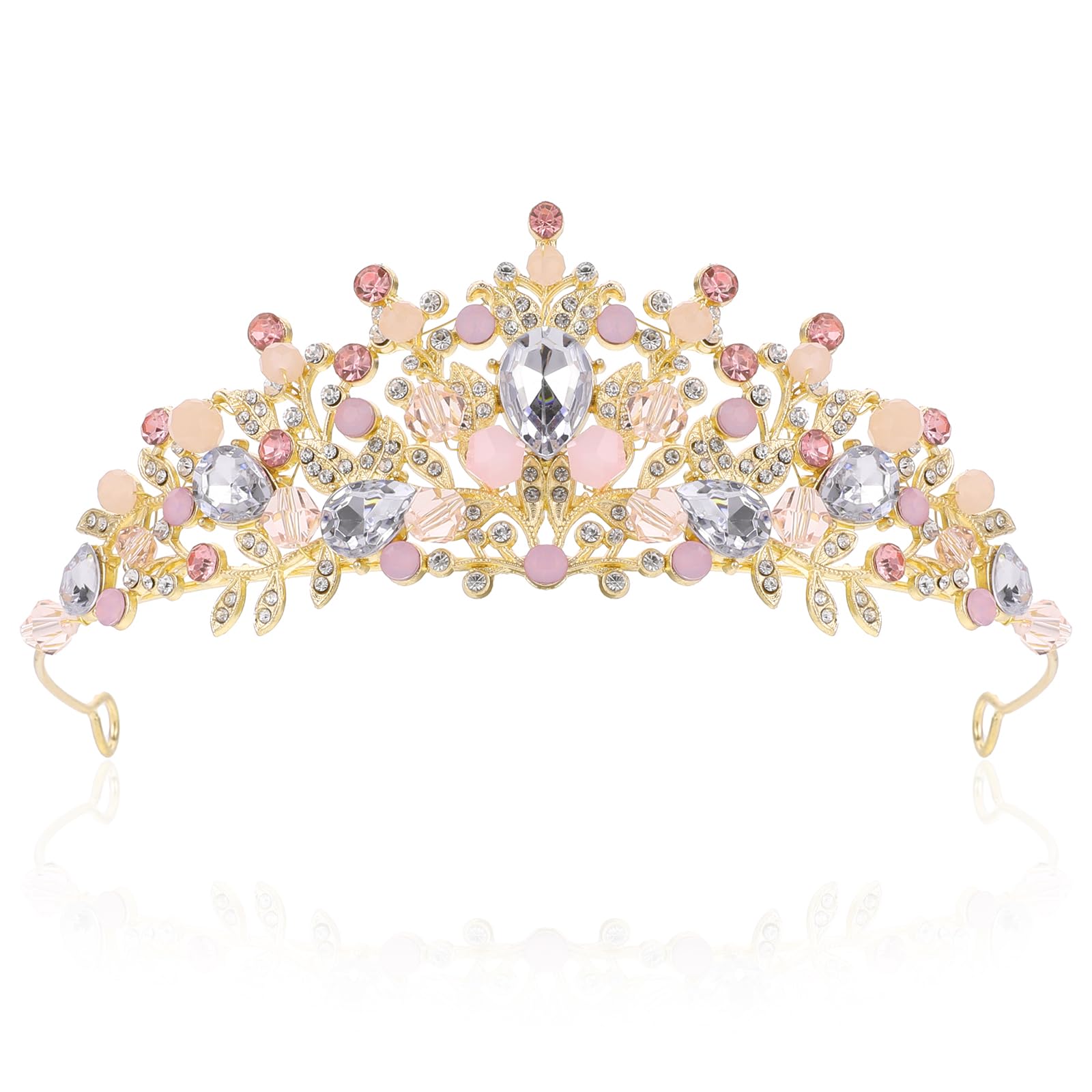 AUZUO Diadème Princesse Cristal Rose - Pour Mariage, Anniversaire, Fêtes | Accessoire Cheveux Élégant
