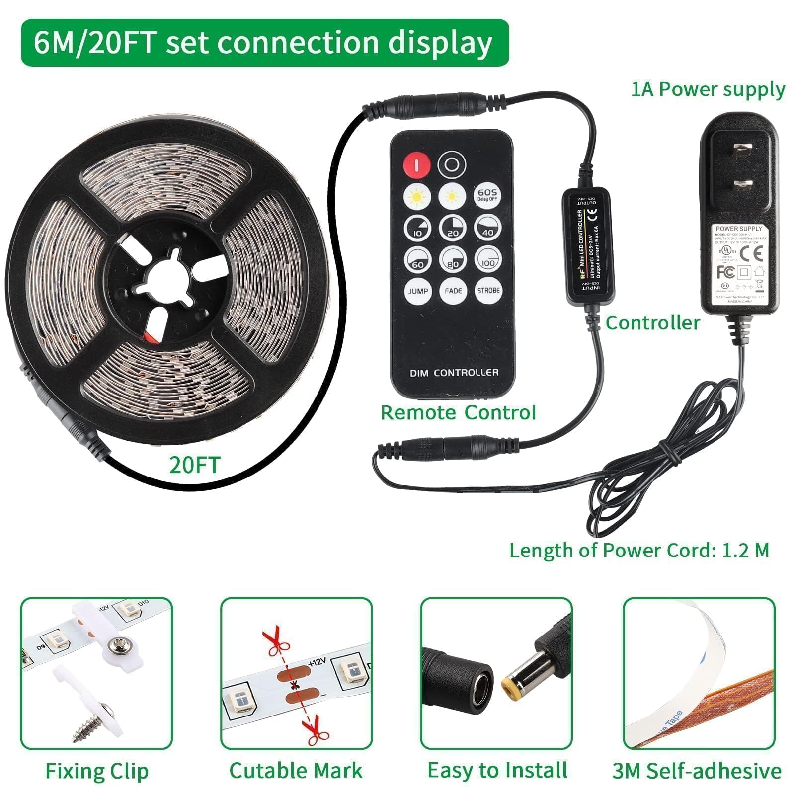 THECHAM Bande lumineuse noire de 6 m avec télécommande