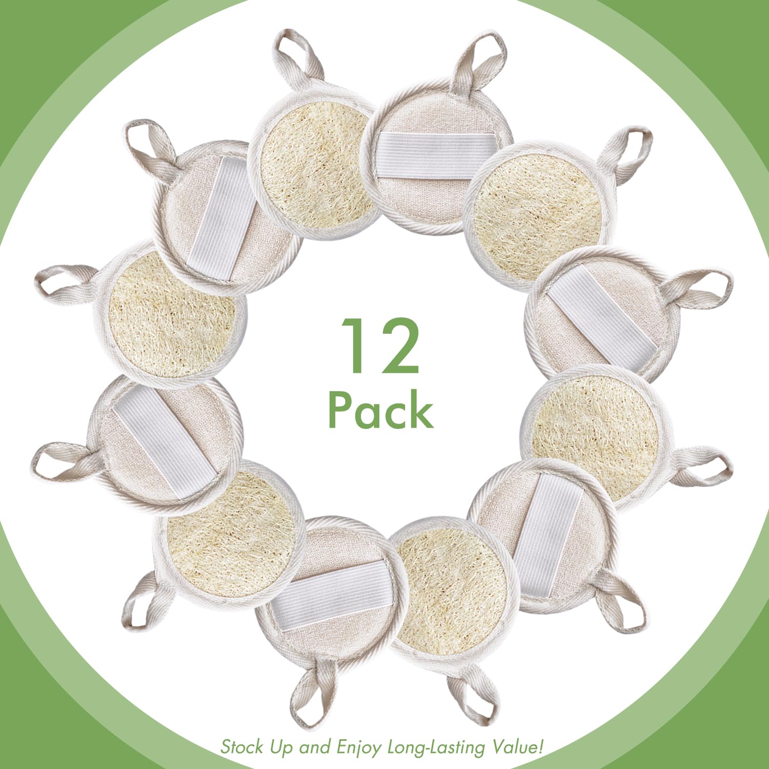 Spugna esfoliante per il viso in luffa naturale, 12 pezzi, spugna organica per la pulizia del corpo, 8 cm, esfoliante per il viso, spazzola e massaggiatore, per uomini e donne, pelle liscia e luminosa