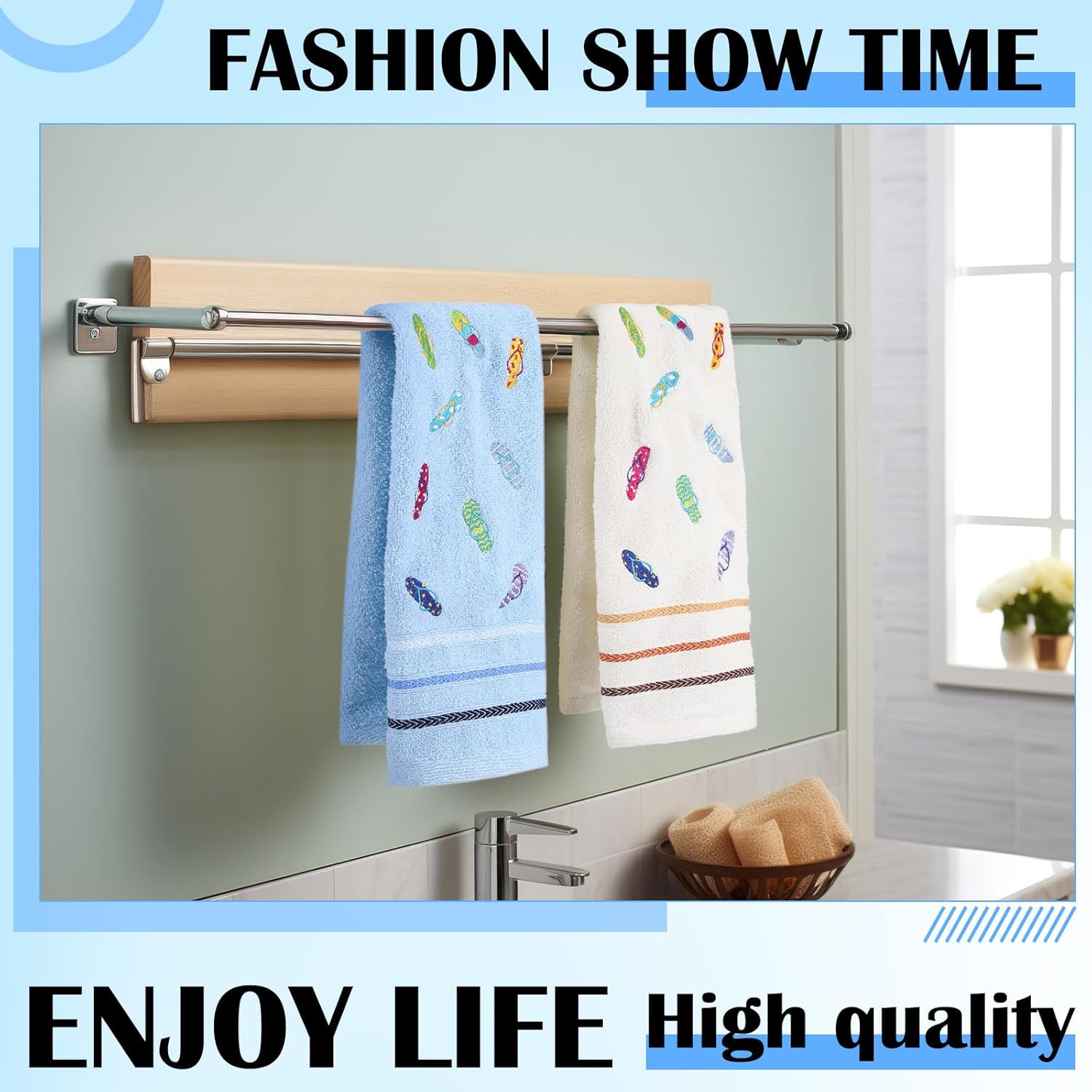 4 Pcs Home Flip Flop Hand Towel Set Pure 100% Cotton Embroidered Soft Absorbent Small Hand Towels for Kitchen Powder Room Beach Bathroom Decor Gifts 12.6 x 28.35 Inches - Image 4