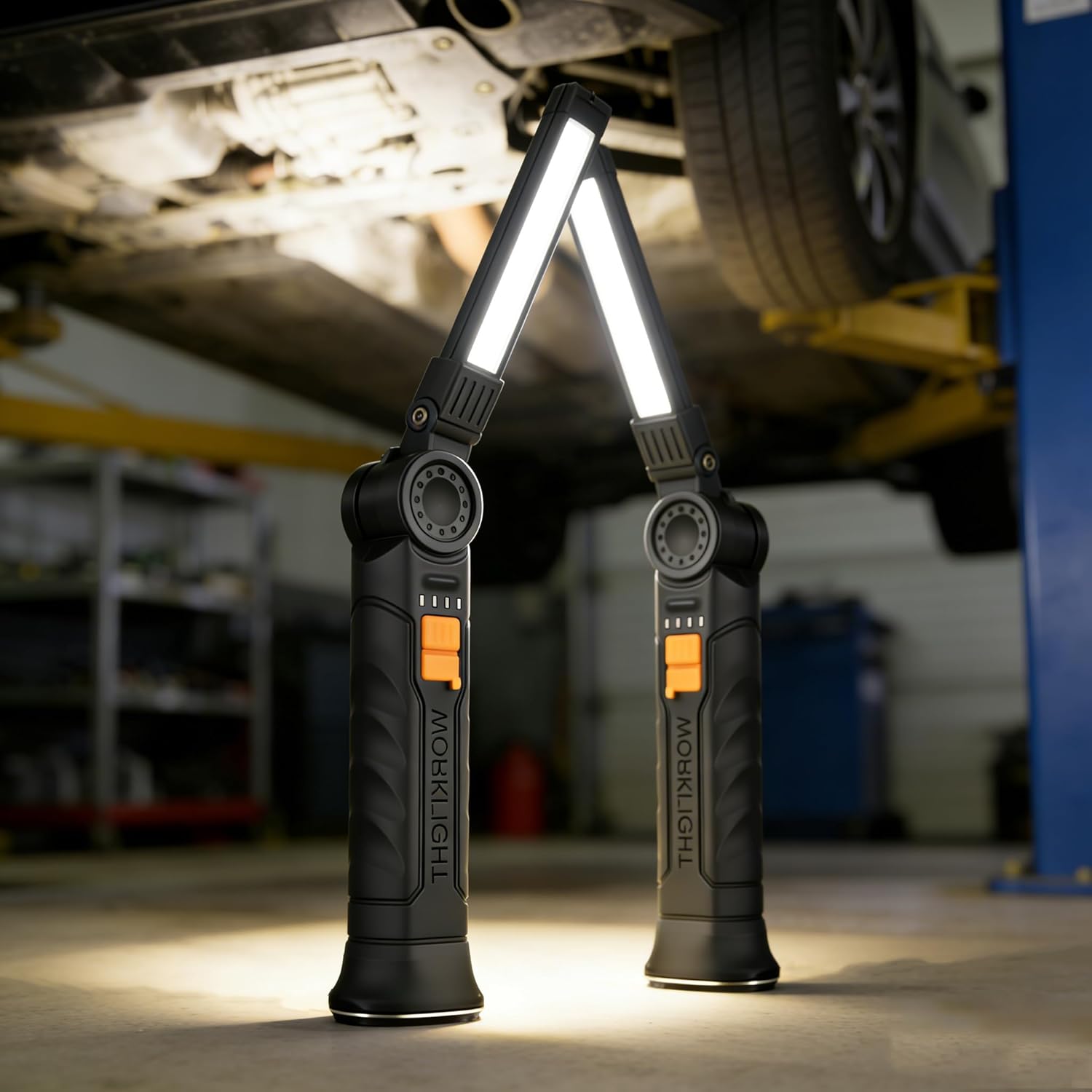 2Pcs LED Work Light with Magnetic Base, Adjustable Folding Design, Portable Bright Lamp for Garage Auto Repair Workshop, Black