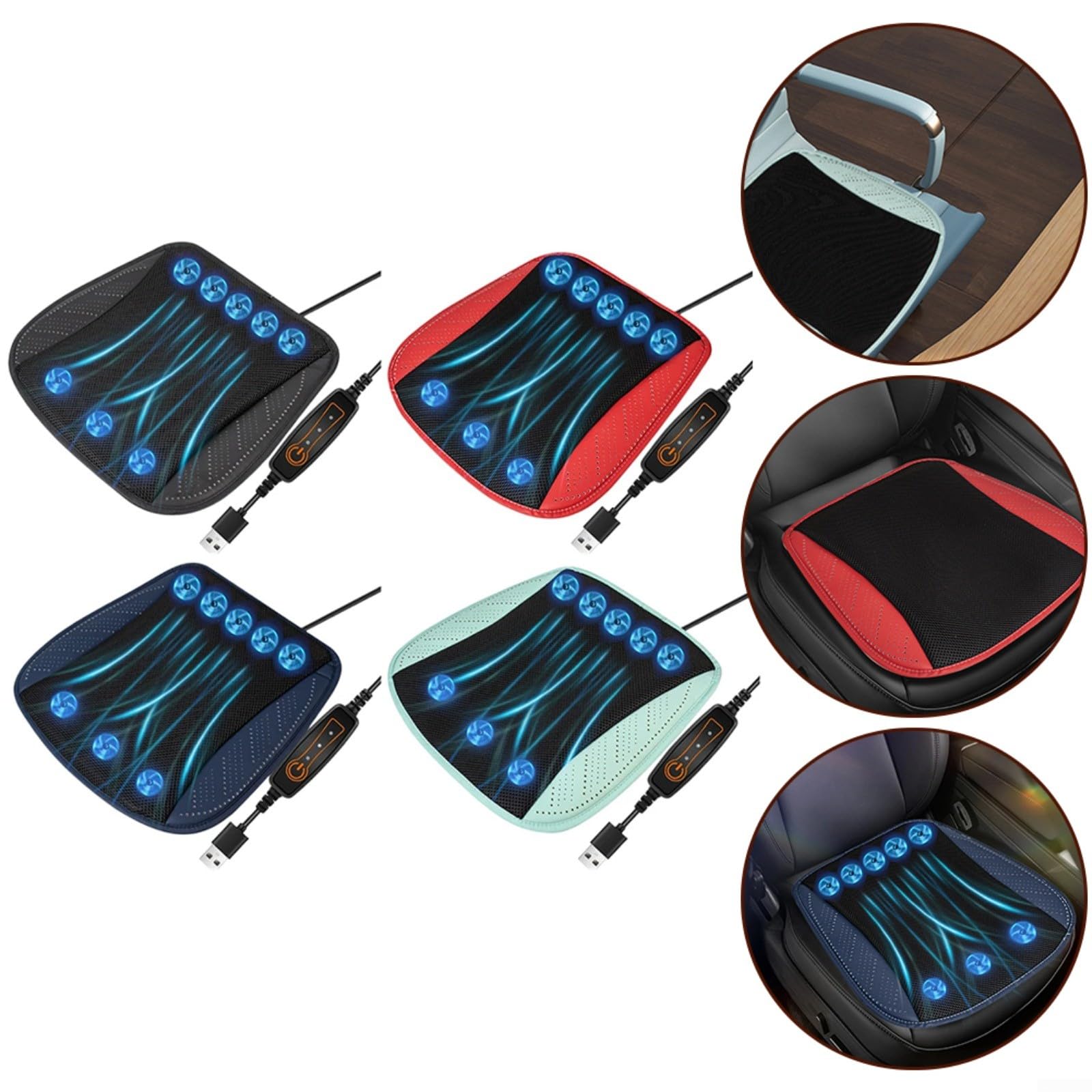 Cojín de asiento de enfriamiento para coche de 8 ventiladores, cojín de asiento fresco de verano con ventilador USB, asiento ventilado de seda de hielo, funda de asiento de aire refrescante,