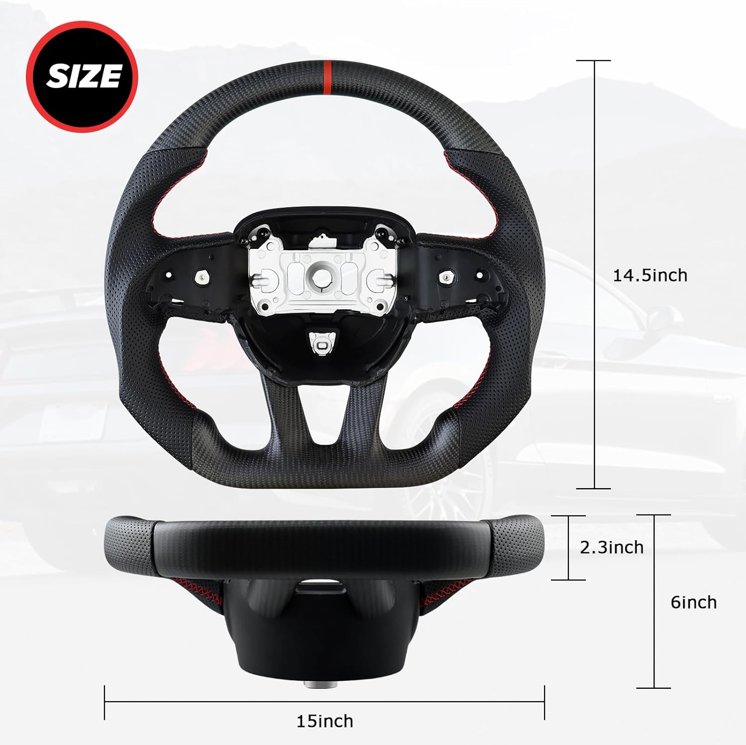 LOSCHEN Matte Carbon Fiber Steering Wheel Nappa Perforated Leather, D-shaped Flat-bottom Steering Wheel for Dodge/Jeep Grand Cherokee/SXT/GT/RT/SRT/HELLCAT