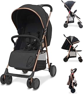 Silla de Paseo Ultraligera y Compacta para Bebé con Capota Extensible, Arnés 5 Puntos y Freno Trasero, Carrito de Paseo Ligero y Seguro desde el Nacimiento – Asalvo NOVA Dorado
