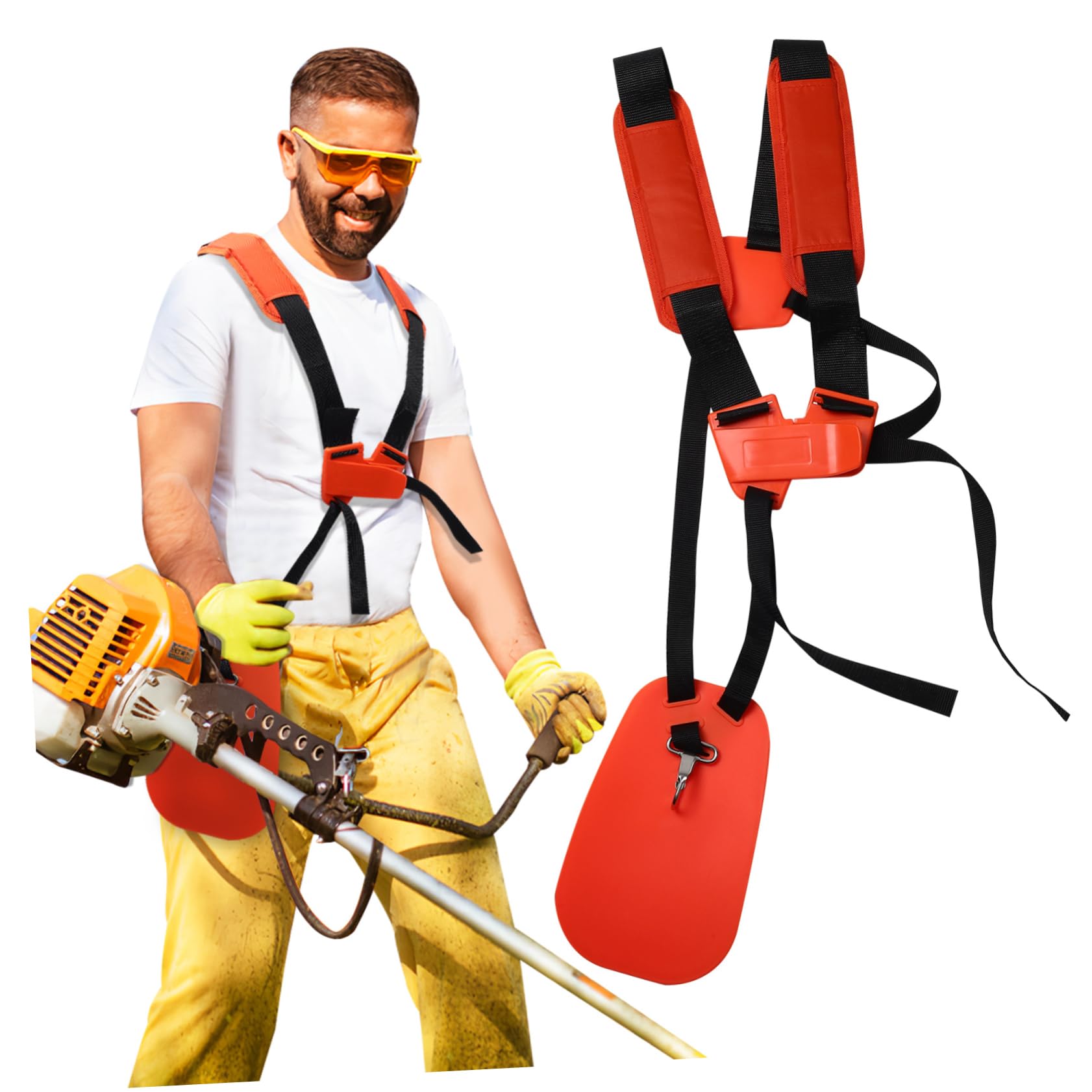 Happyyami Lawn Mower Shoulder Straps for Comfort Orange Sturdy String Trimmer Harness Easy Adjustment for Safe Grass Cutting