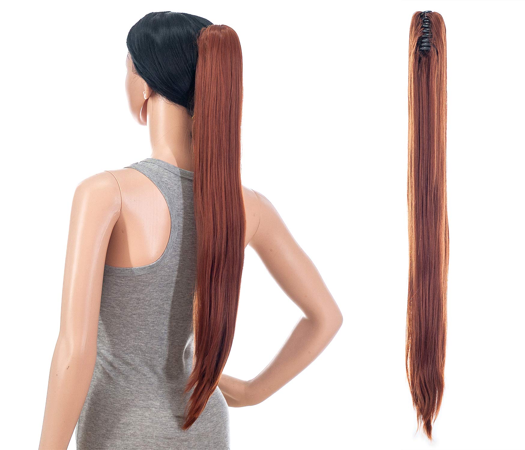 Amazon.com : SWACC 28-Inch Long Straight Claw Clip Ponytail Extensions  Synthetic Hair Extensions Ponytail Jaw Clip Hair Pieces for Women (Dark  Copper Red) : Beauty & Personal Care