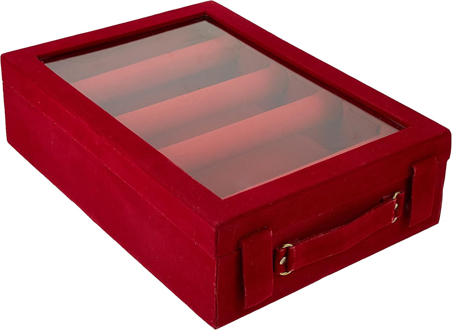 Kuber Industries 4 Rods Transparent Bangle Organizer Box Velvet Coated Jewelry Storage Case