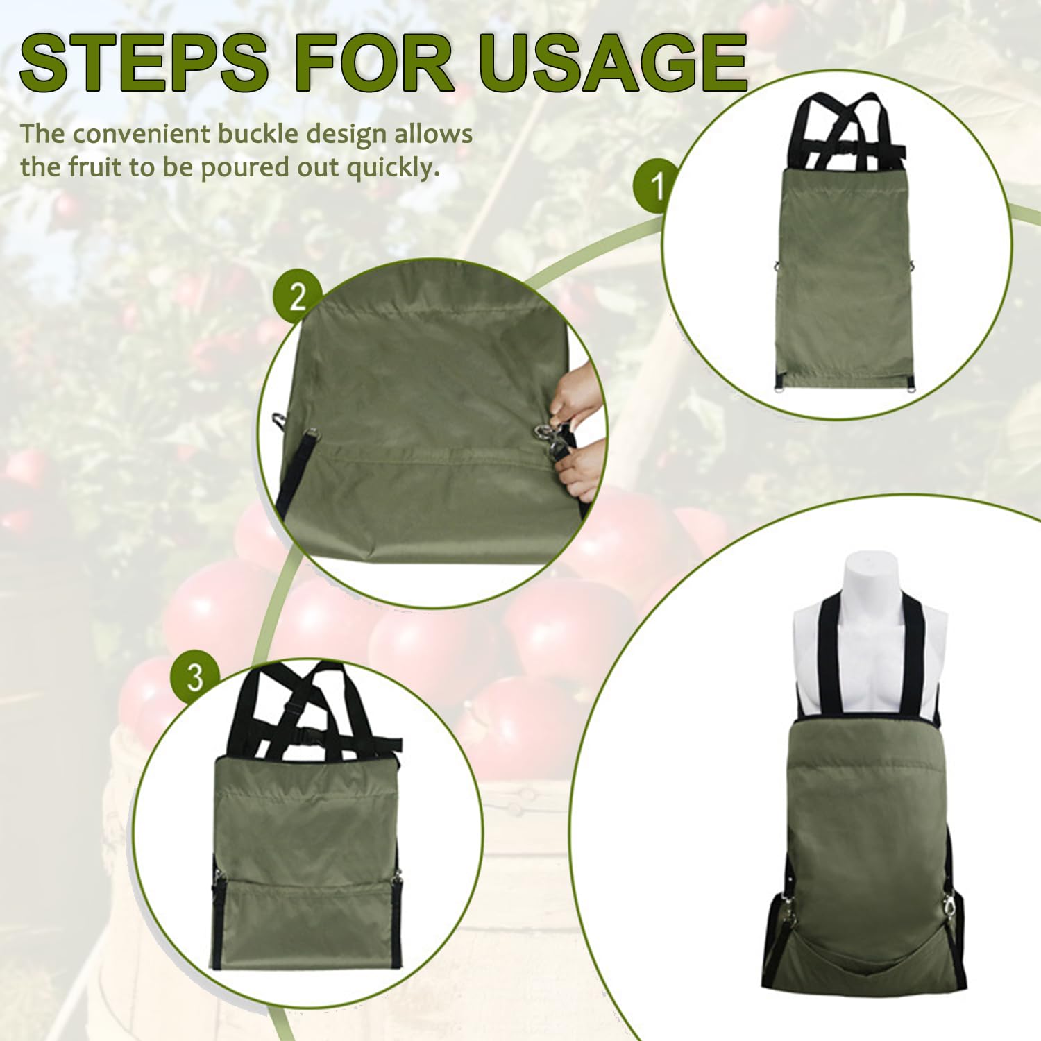 Flagest Tablier de Cueillette de Fruits - Sac de Cueillette de Fruits et Légumes en Tissu Oxford Imperméable et Durable pour le Stockage Des Fruits - Tablier pour le Verger, La Ferme et le Jardin