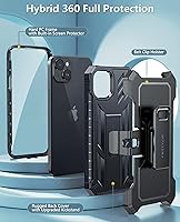 Vista 4 de FNTCASE Funda para iPhone 15 Plus: protección contra caídas Funda resistente con clip para cinturón y soporte de grado militar con textura mate TPU