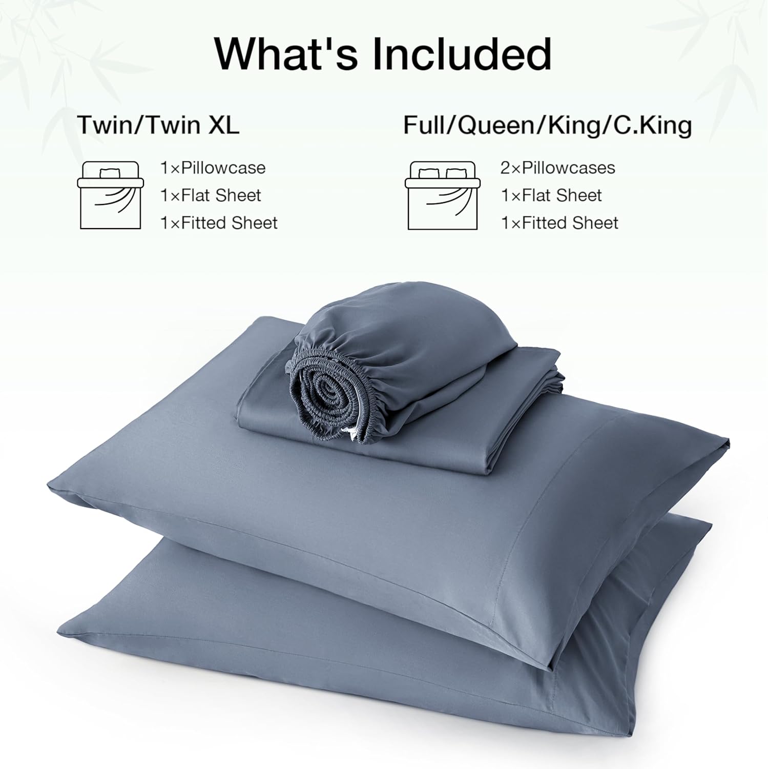 Love's cabin 4 Piece Queen Sheet Set, Cooling Sheets, 100% Rayon Derived from Bamboo, Breathable & Soft Queen Size Bed Set, Deep Pocket Up to 16", Hotel Luxury Silky Bedding Sheets, Bluish Grey - Image 7