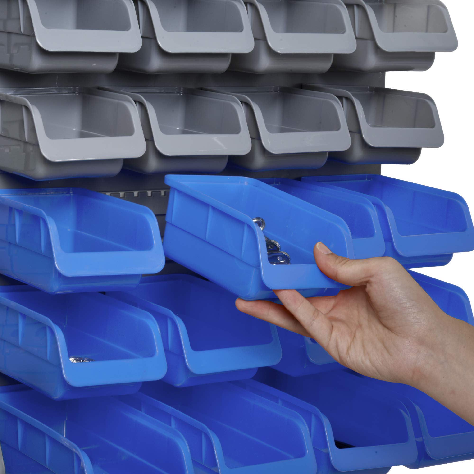 DURHAND Cassetta Portautensili da 44pz con Scatole Regolabili e Rimovibili, Montaggio a Muro, in PP Blu e Grigio, 54x22x95 cm