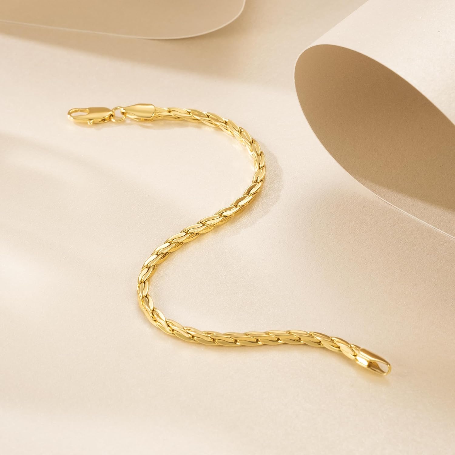 14K Gold Bracelets for Women Non Tarnish Bracelets for Men Double Braided Chain Bracelet Delicate Gold Chain Bracelet Ideal Presents (6.5/7/7.5/8/9in)