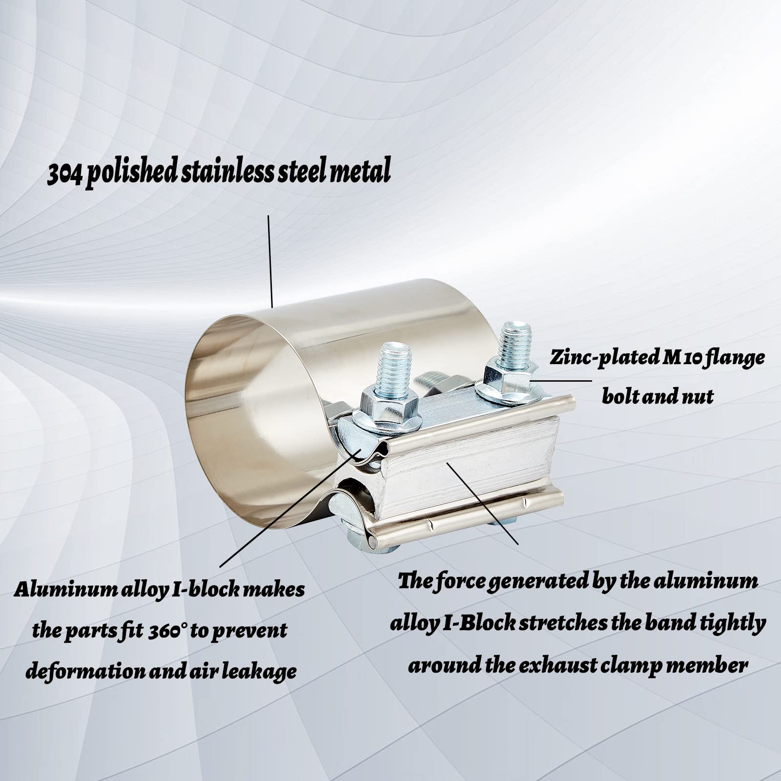 2.25" 2 1/4" Stainless Steel Butt Joint Band Exhaust Clamp Sleeve Coupler T304 E