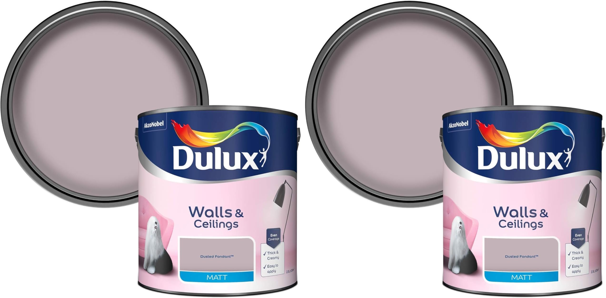 Dulux Matt Emulsion Paint For Walls And Ceilings - Dusted Fondant 2. 5 Litres (Pack of 2)