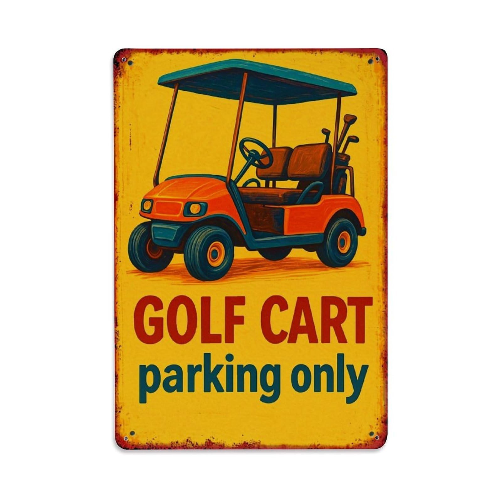 Jdfenggu Vintage Golf Cart Parking Only Sign Retro Metal Tin Sign, Decor Art Poster For Bar, Home, Man Cave, Kitchen, Laundry Room Gift 8X12inch