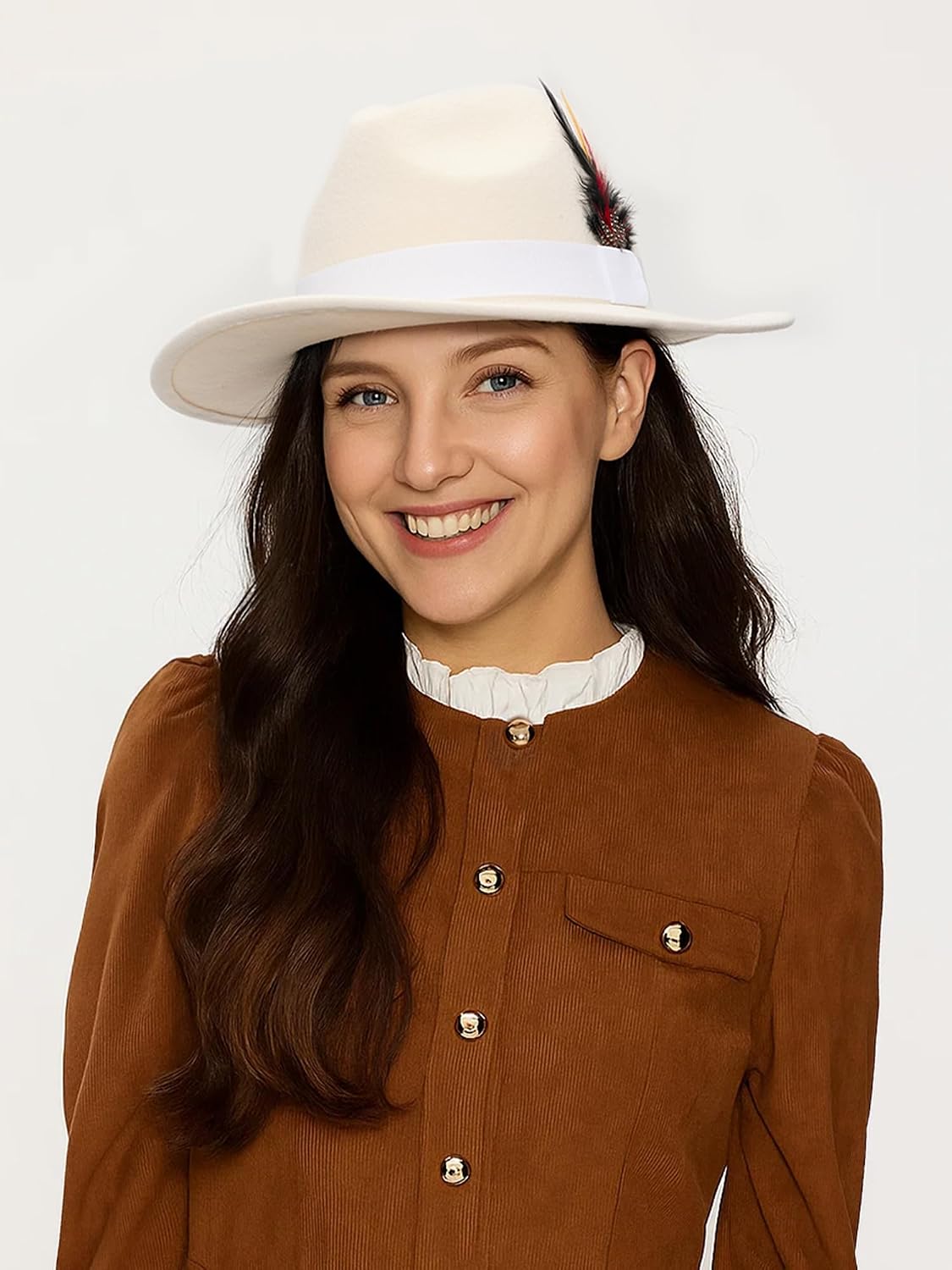 Fedora Hats for Women, Wool Felt Wide Brim Panama Style with Band, Adjustable Drawstring Fit, Dress Church Hat for Men