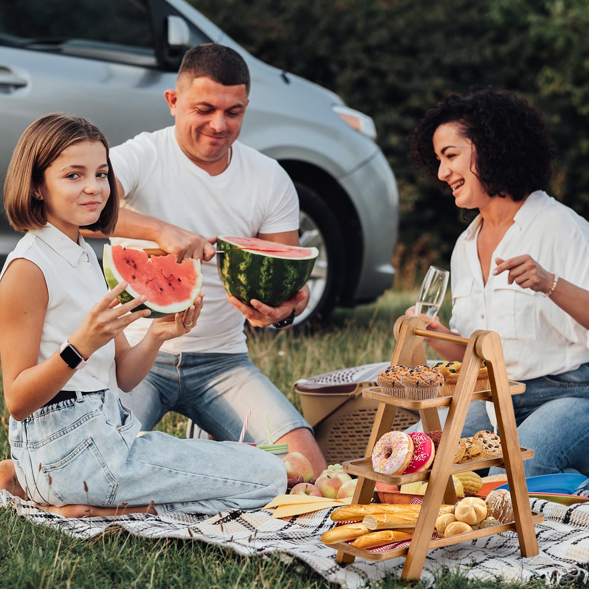 Présentoir En Bois De Qualité Supérieure Avec Assiettes De Service à 3 Étages, Présentoir à Fruits 3 Étages, Présentoir à Fruits En Bois