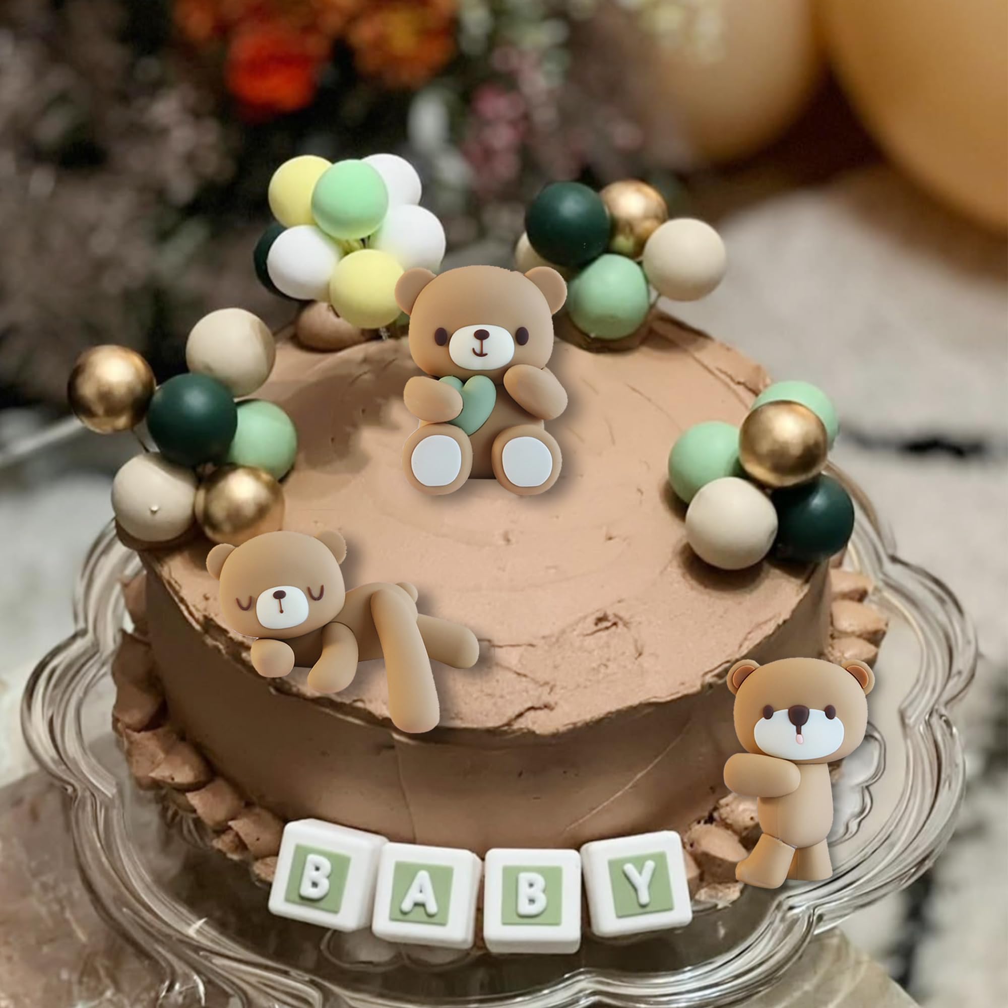Décoration de gâteau ours pour garçon ou fille, décoration de fête prénatale pour enfants, ballon à Air chaud, rose, bleu, vert
