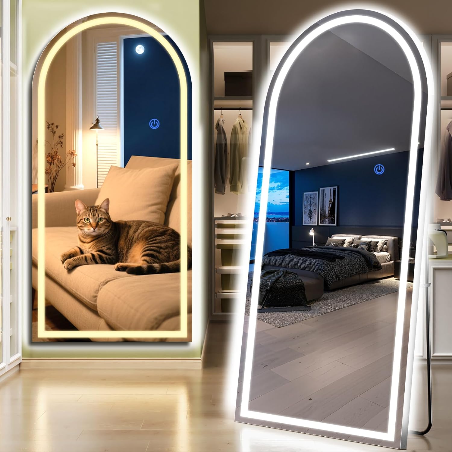 Arch Full Length Standing Mirror with LED Lights, 71"x32" Lighted Mirror with Dimming & 3 Color Lighting, Tall Mirror Full Body for Bedroom, Dressing Room 71"L x 32"W