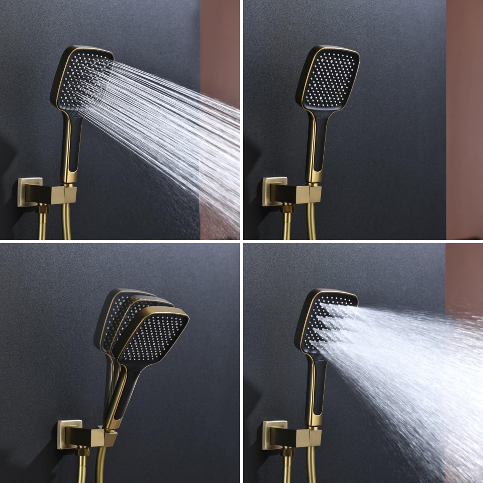 XJTNLB Miscelatore Doccia Incasso con Tasti, Soffione Doccia Led e Doccetta 3 Modalità,Nero
