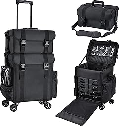 Professional Makeup Case 2 in 1 Hairdresser Case with 8 Drawers Makeup Case with Wheels Cosmetic Trolley Nail Beauty Case, Black