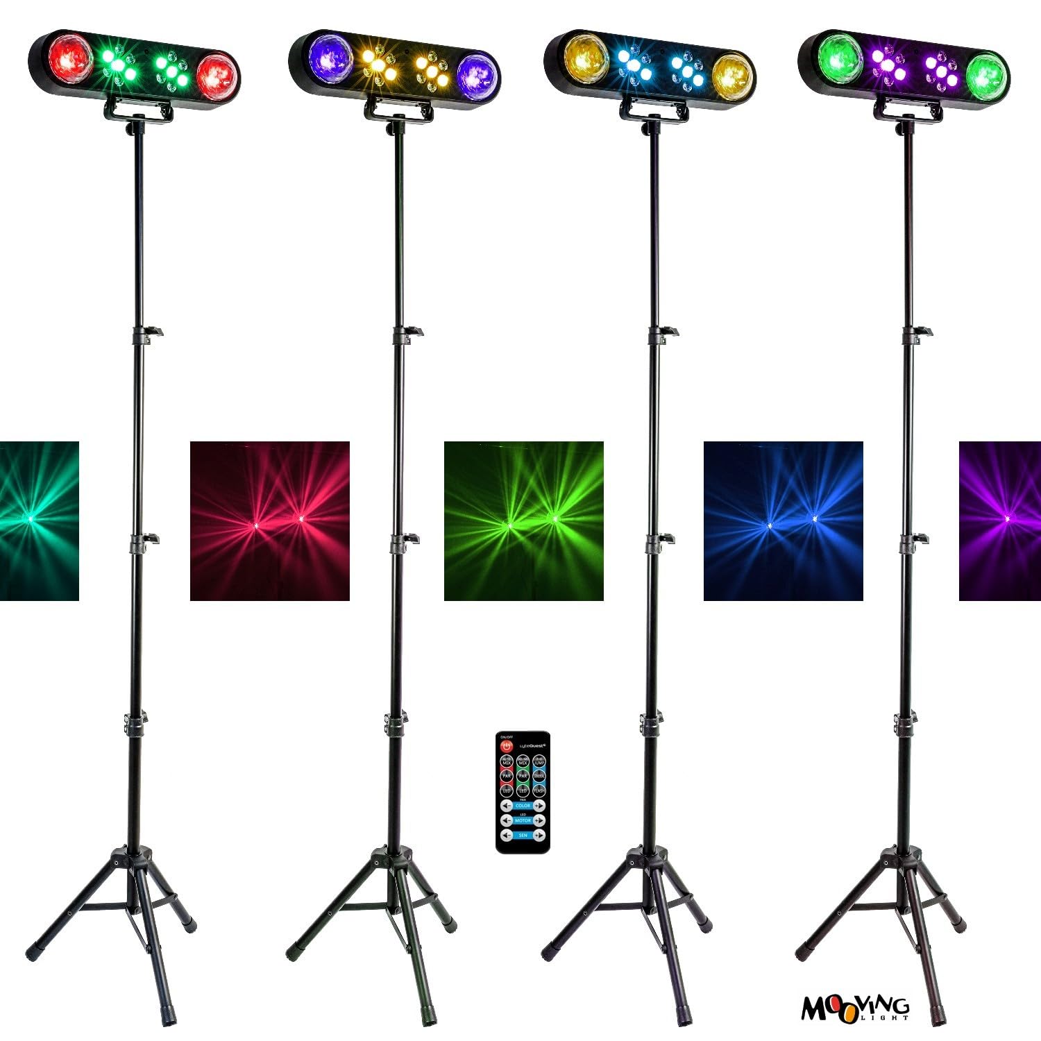Générique Pack 2 Pieds Éclairages Lumières Projecteurs PAR Astros Mooving Light & Sound LEDBAR-ASTRO-RC - Machine Fumée FOGGY-ASTRO LED Fête Bar Anniversaire Soirée