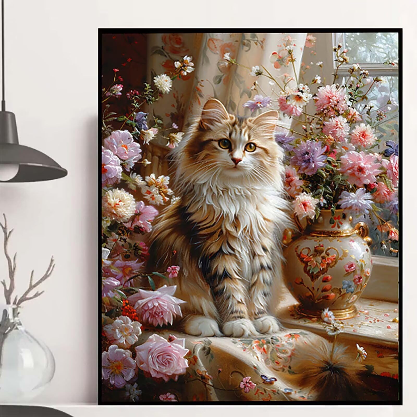 Peinture Numero Chat Peinture Numero Adulte, Paint by Numbers Fleur Paint by Numbers for Adults Facile Sur Toile avec 3 Pinceaux et Acryliques pour Decoration Maison, Cadeau Femme 100x135cm -252g77