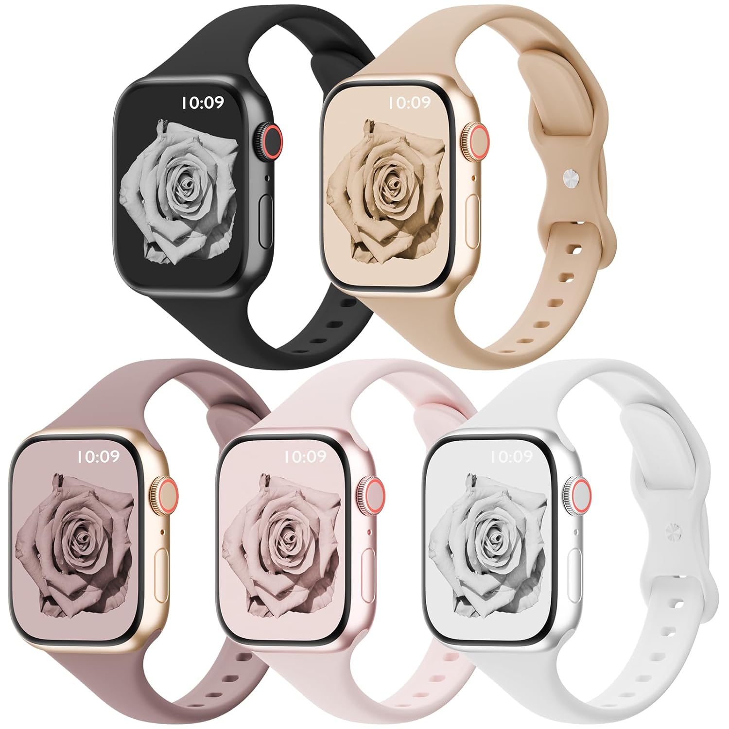 5 Pack Silicone Slim Bands Compatible with Apple Watch Band 38mm 42mm 40mm 44mm 41mm 45mm 46mm 49mm