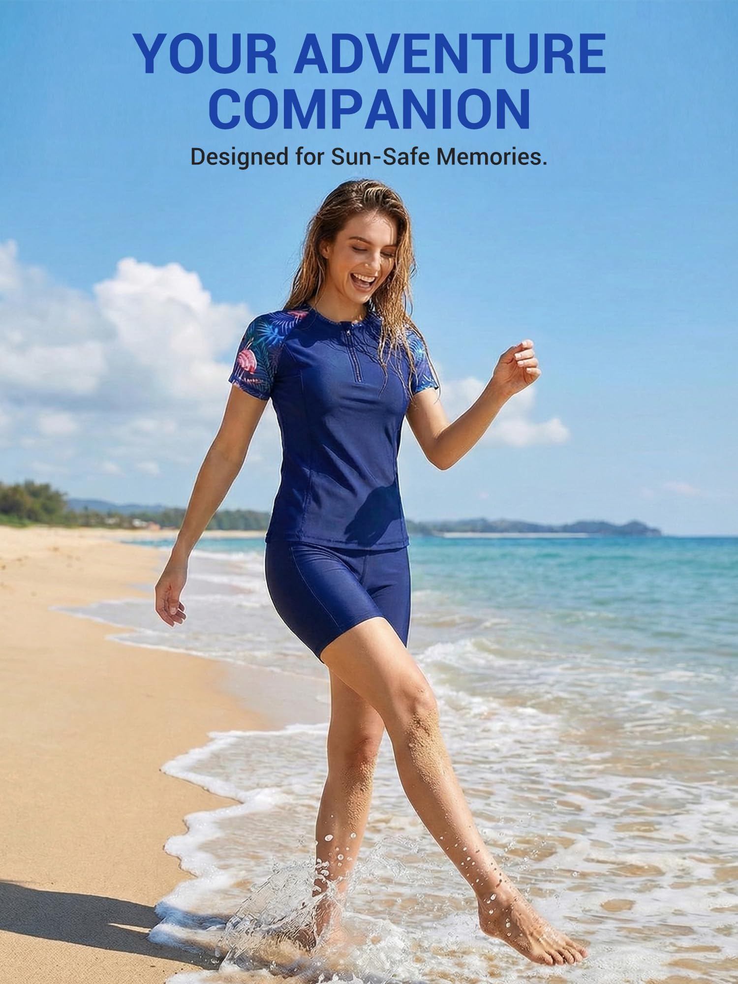 Owntop Rashguard UV Ensemble 3 pièces pour femme – Maillot de bain à manches courtes avec débardeur et maillot de bain, maillot de bain à séchage rapide avec protection UV pour la plage, la natation