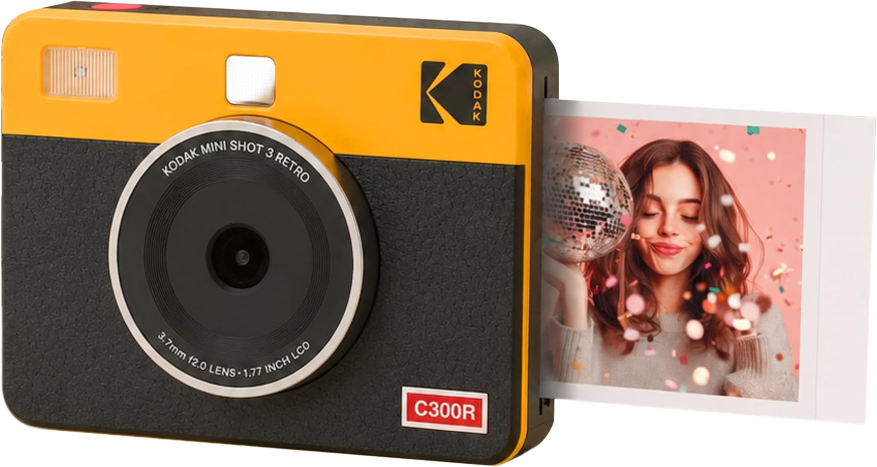 Mini Shot 3 Retro 3x3 Instant Camera, Photo Printer, 8 Sheets, Yellow | Bluetooth, iPhone & Android Smartphone Compatible, 13MP Camera, Retake Before Printing, Water, Fingerprint & Fade Resistant