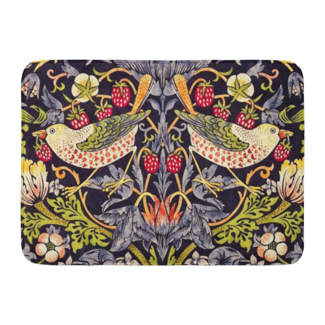 Ynimiohob B04 Bath Mat Watercolor Vintage William Morris Strawberry Thief Floral Victorian Bathroom Decor Rug
