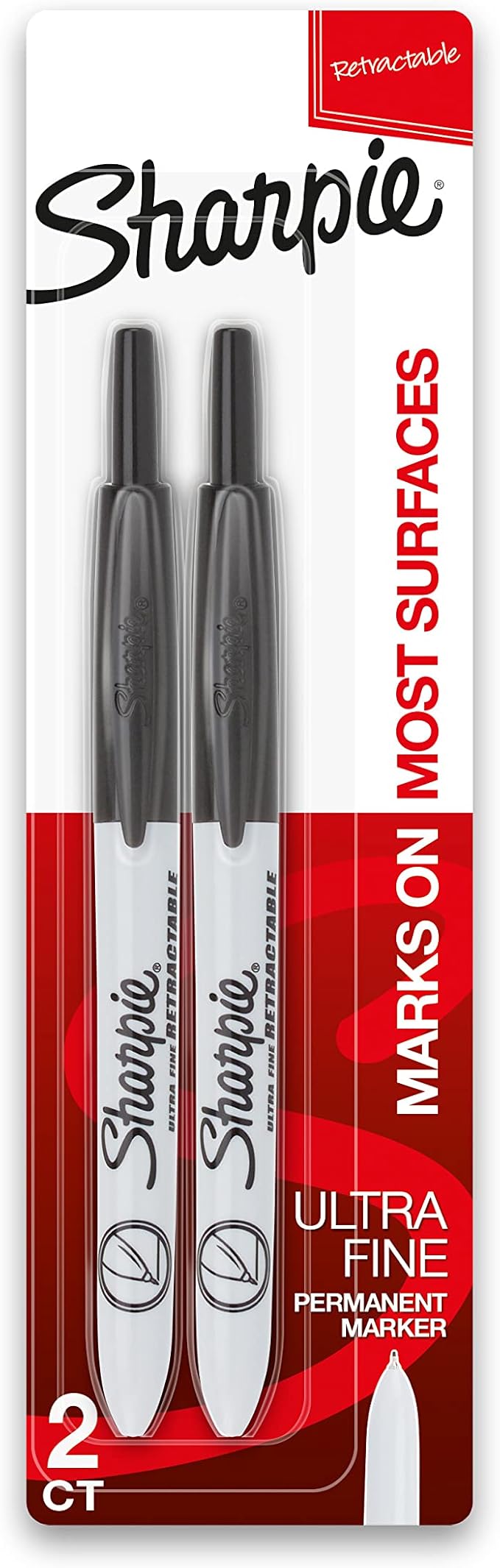 Sharpie Retractable Permanent Markers Ultra Fine Point Black 2 Count