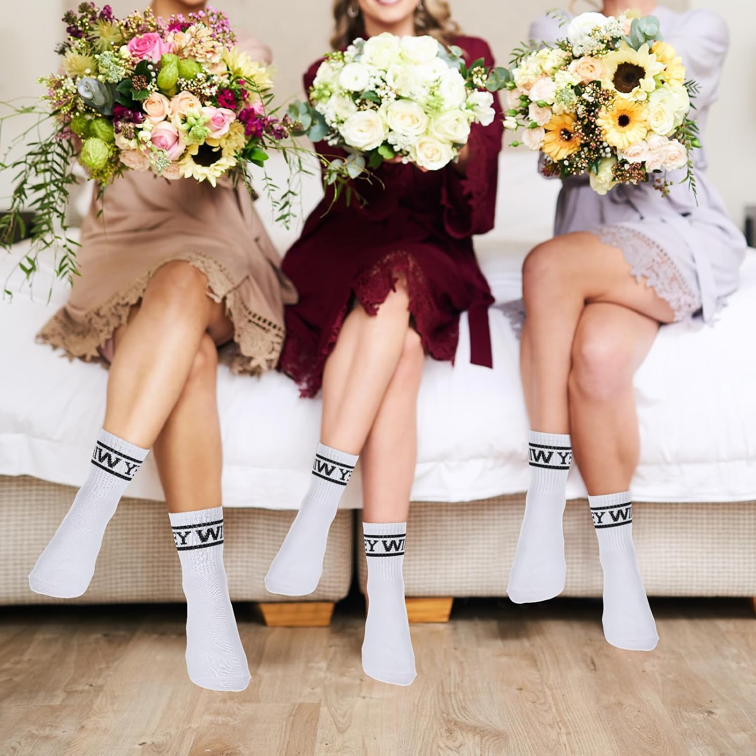 Ptwola Wifey Bride Socks White Cotton Bridesmaid Soft Bachelorette Sock Bridal Shower Gifts Wife Wedding Engagement Valentine