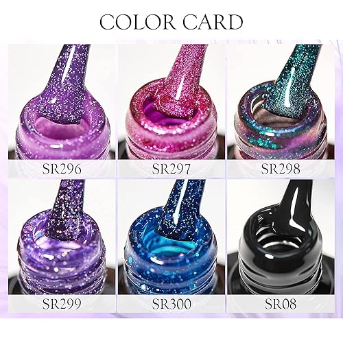 Miniatura 3 de MEET ACROSS Juego de esmalte de uñas de gel con purpurina para remojar con luz LED UV, efecto cielo estrellado, kit de esmalte de uñas de gel