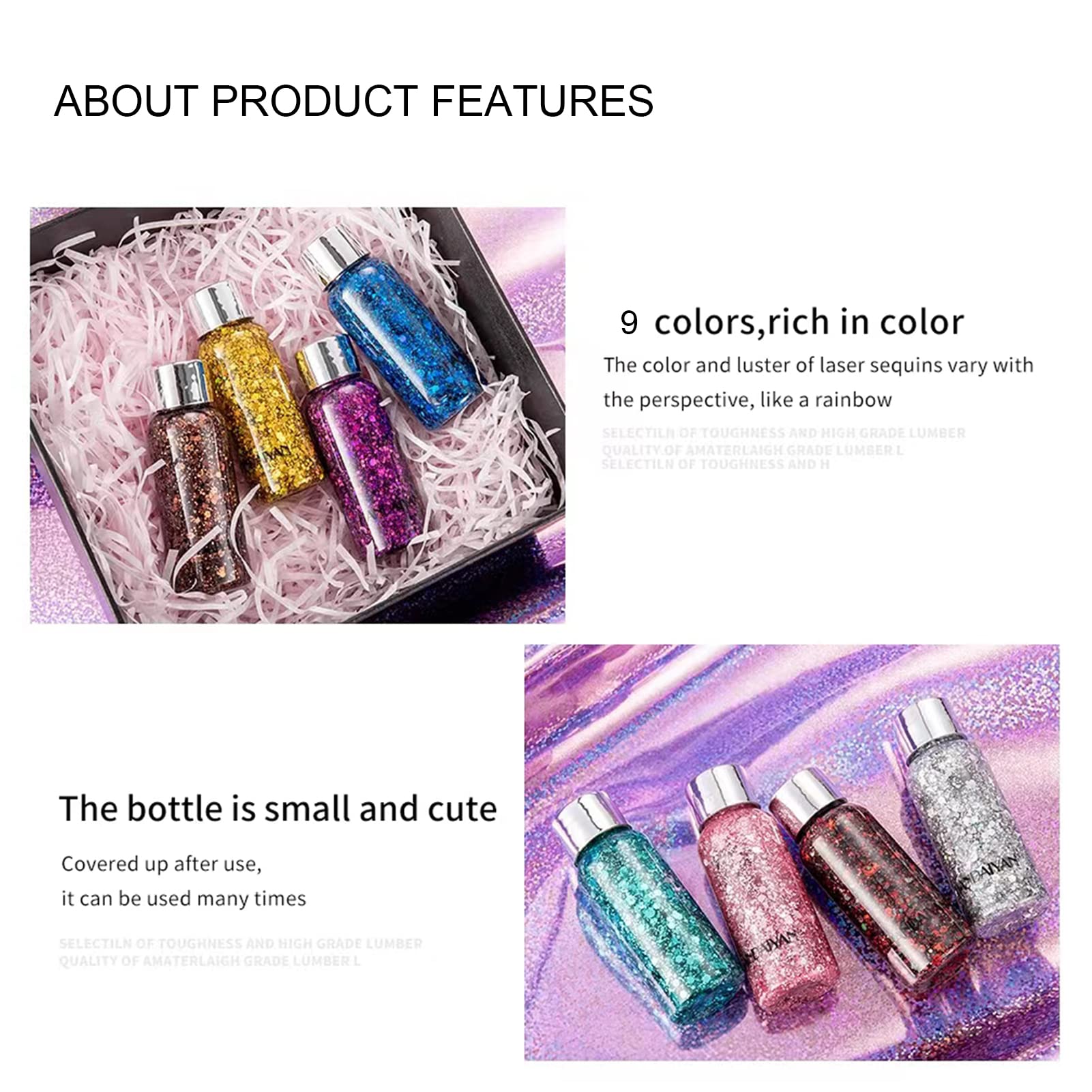 30ml Glitter Corpo, Glitter Gel Corpo,Glitter Body Gel, Glitter Gel Viso per Viso, Unghie, Occhi, Labbra, Capelli, Corpo, per Musica, Festival, Feste in Maschera