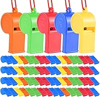 WSYUB 72 Pack Loud Plastic Whistles with Lanyards - Bulk Party Favors, Kids Toys, Sports Training, Safety Alerts for Birthdays, Emergencies, 5 Colors