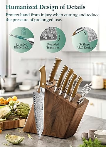 Miniatura 6 de HEZHEN Juego de cuchillos de 8 piezas, juego de cuchillos de acero de Damasco de 67 capas con bloque, barra afiladora de tijeras de cocina, juegos