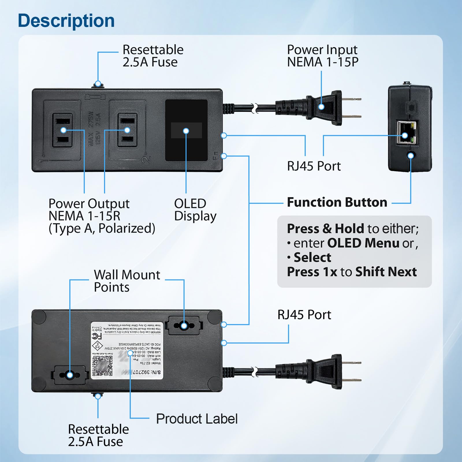 Auto Reset Power Strip EzOutlet5-2R Smart Power Reset Device - Wi-Fi ...