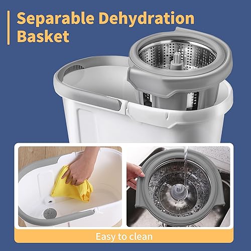 Miniatura 2 de BOOMJOY Trapeador giratorio y cubo con juego de escurridor, fregona fácil de escurrir para limpieza de suelos con 6 recambios de microfibra, sistema