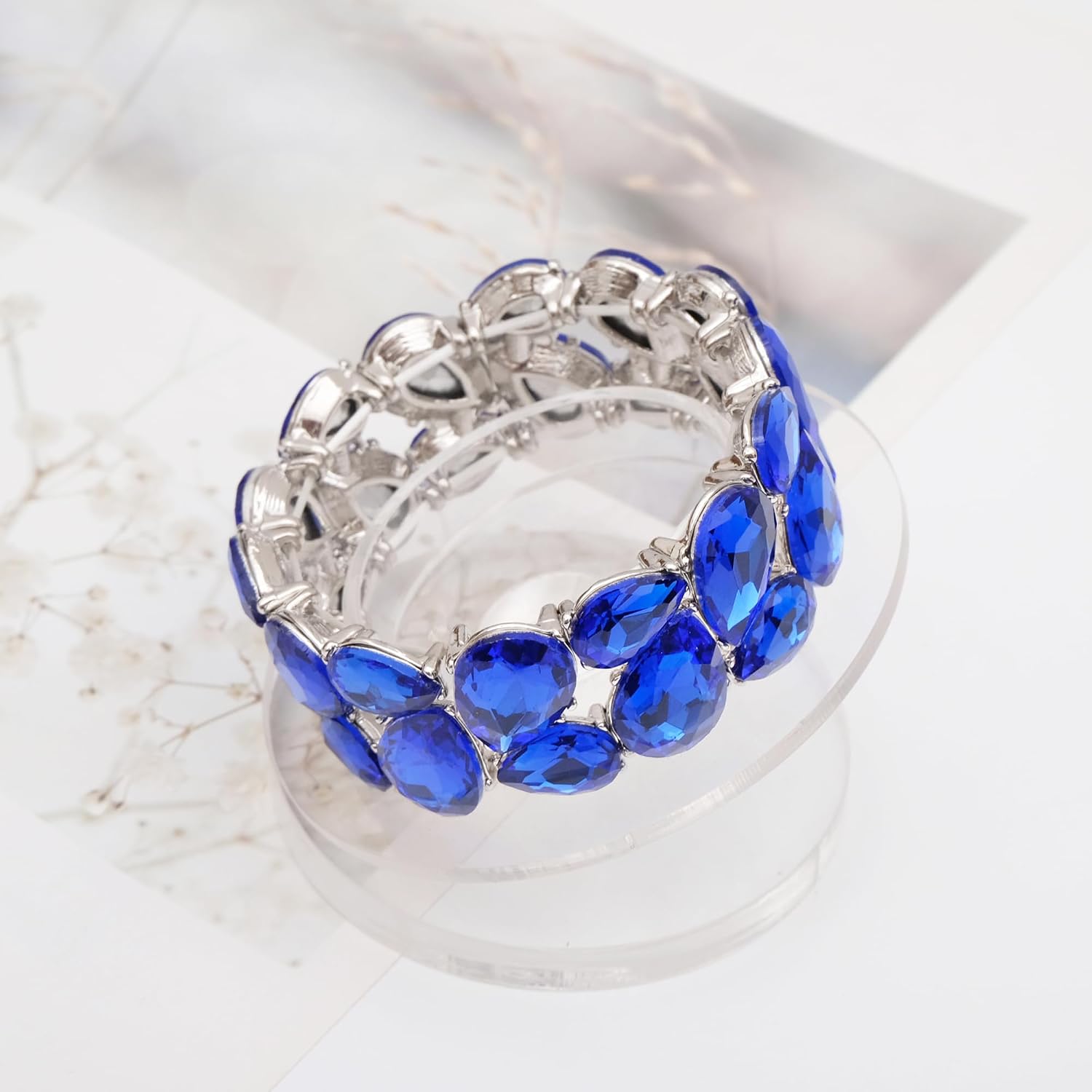Austrian Teardrop Crystal Bracelet Elastic Stretch Bangle Bracelet for Bride Art Deco Elegant Party Wrist Jewelry for Woman #BA005