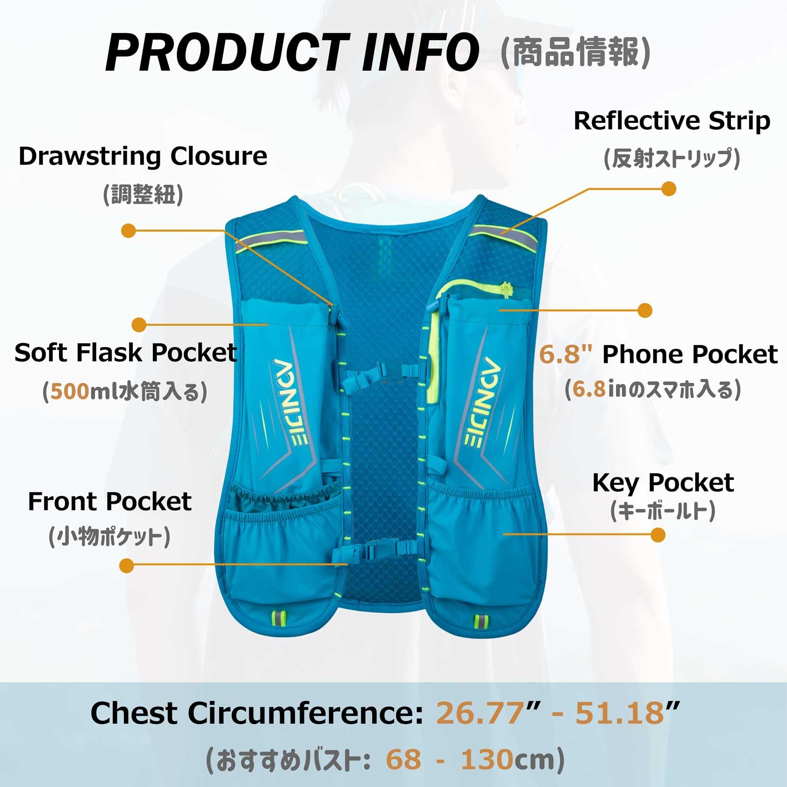 Azarxis Sac à Dos de Vélo Léger Gilet de Course Sac d'Hydratation avec Poche à Eau de 2L pour Cyclisme Randonnée Running Trail Marathon Homme Femme