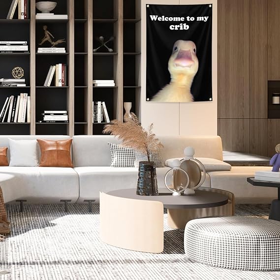 for Welcome To My Crib Funny Duck Flag Tapestry 2x3Ft Bedroom,Funny Flags,Dorm,Man Room Decor for Teens and Boys Room Wall Art