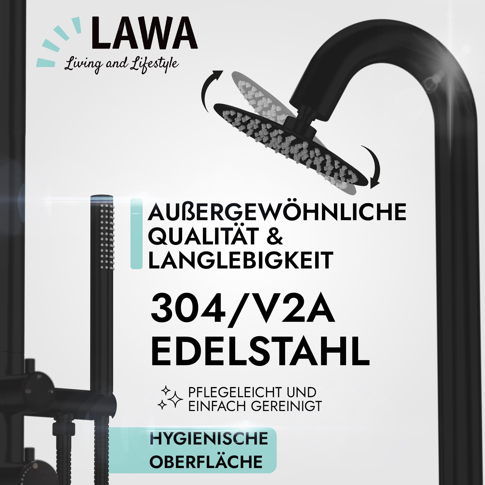 Lawa Prysznic Zewnętrzny Ogrodowy AISI 304 Stal Nierdzewna Ciepła Zimna | woda prysznic ręczny sauna prysznic z 2 przyłączami basen prysznic z deszczownicą