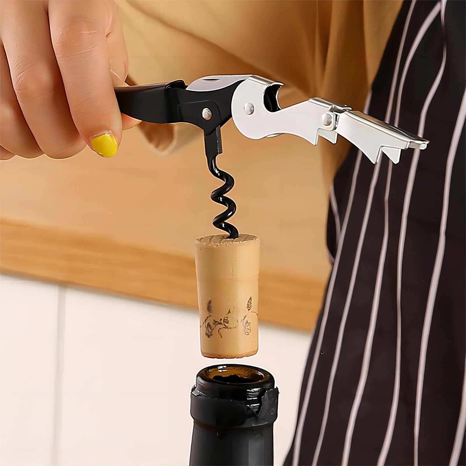 2 Pack 3 in 1 Professional Waiter Corkscrew Wine Bottle Opener Durable Stainless Steel with Serrated Foil Cutter Ergonomic Grip Handle for Bartenders Servers Wine Enthusiasts