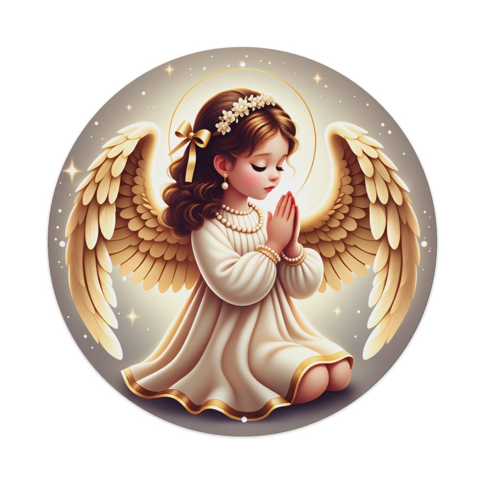 Angel Prayer Wings Halo Light Round Tin Sign Vintage Metal Poster Retro Bar, Home, Man Cave, Kitchen, Laundry Room Wall Art Decor Gift 8x8Inch