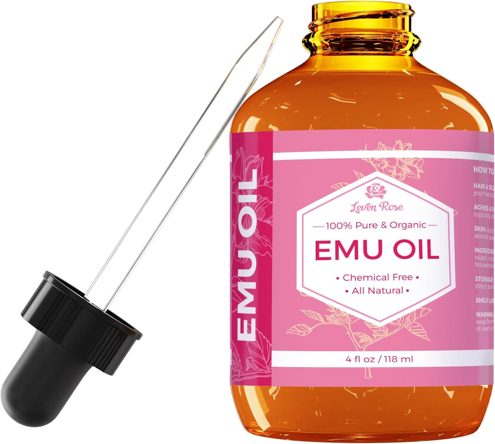 Emu Oil, 100% Pure Natural Hair Strengthener Anti Aging Skin Moisturizer 4 oz