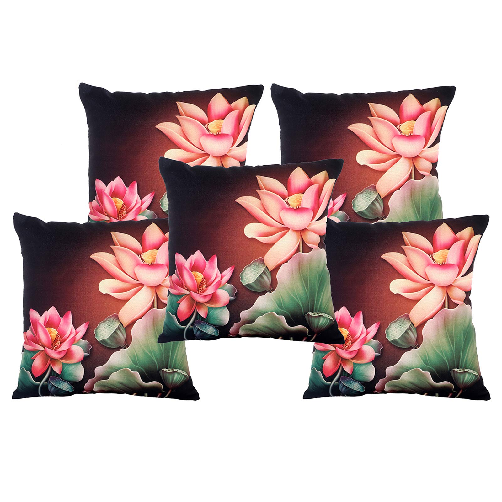 Kuber Industries Flower Design 5 Pieces Cotton Cushion Cover - 16"x16"(Brown)