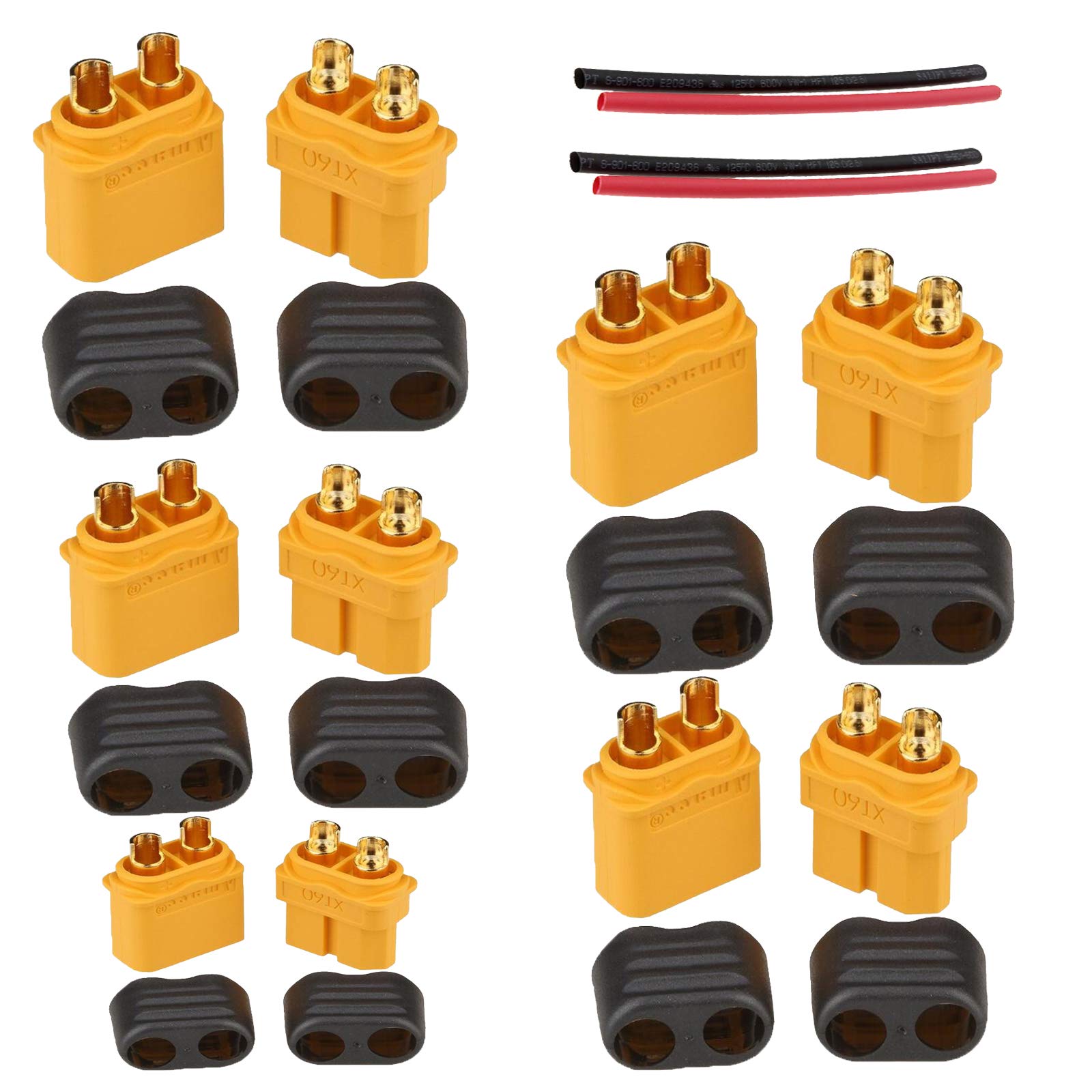 Yiqigou 5 Pairs No Wire Amass XT60 XT60H Plug Male Female Connector Adapter with Sheath Housing for RC Lipo Battery RC Model