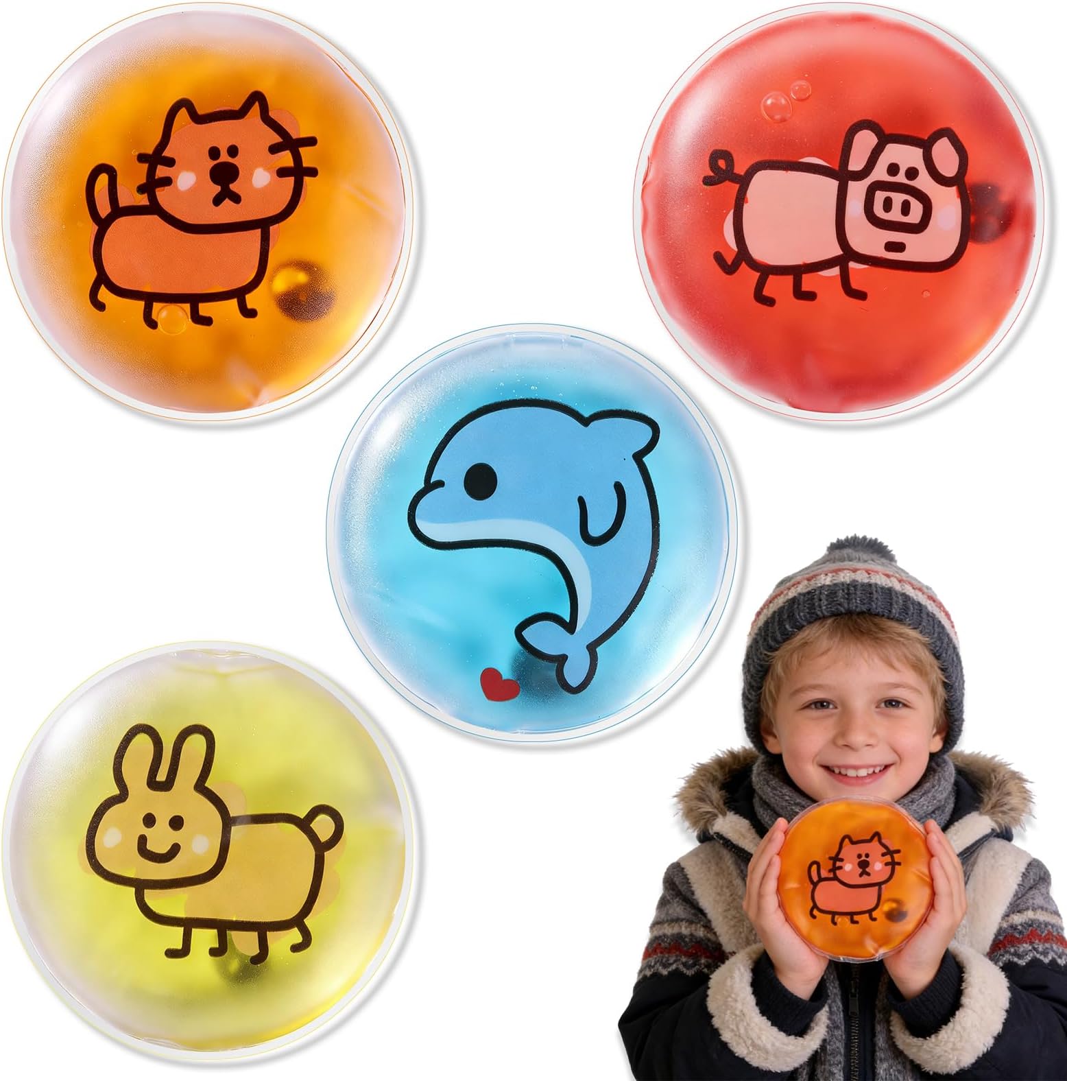 Click-Activated Hand Warmer 4-Pack, Portable Reusable Heat Pack, Cartoon Animal Design for Commute Office Outdoor Activities Winter Warmth, for All Ages